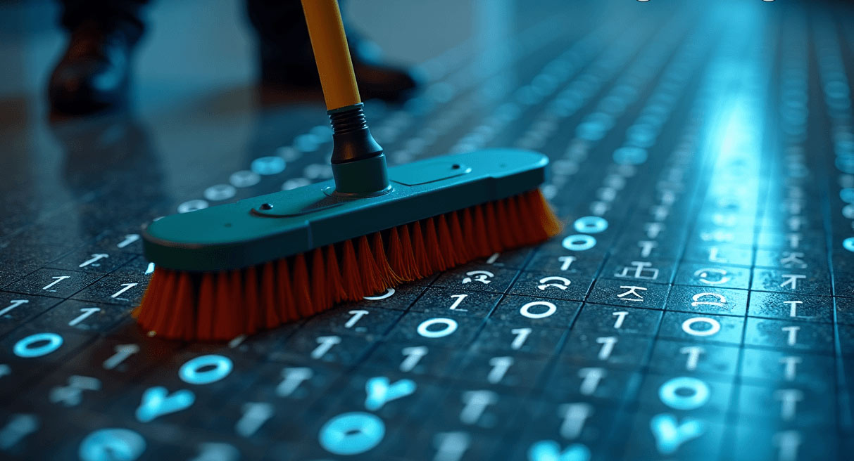 A generated image of data being cleaned